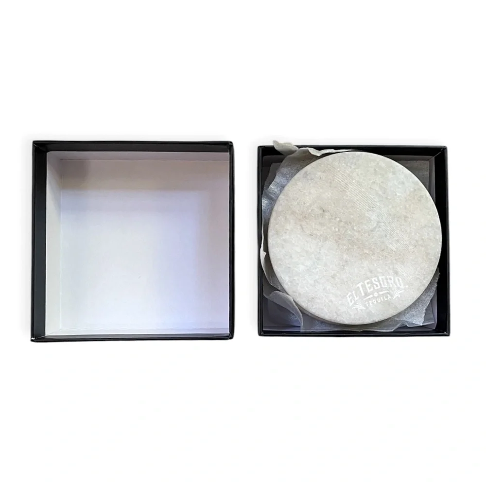 RARE NIB El Tesoro Promotional Marble and Brass Tequila Coasters, Set of 4